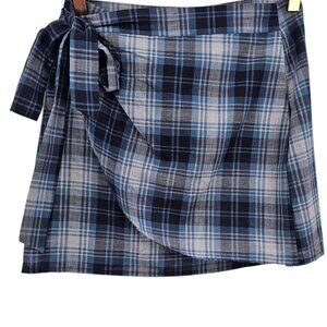 Sundays Womens XS Blue Plaid Thomas Faux Wrap‎ Mini Skirt NWT